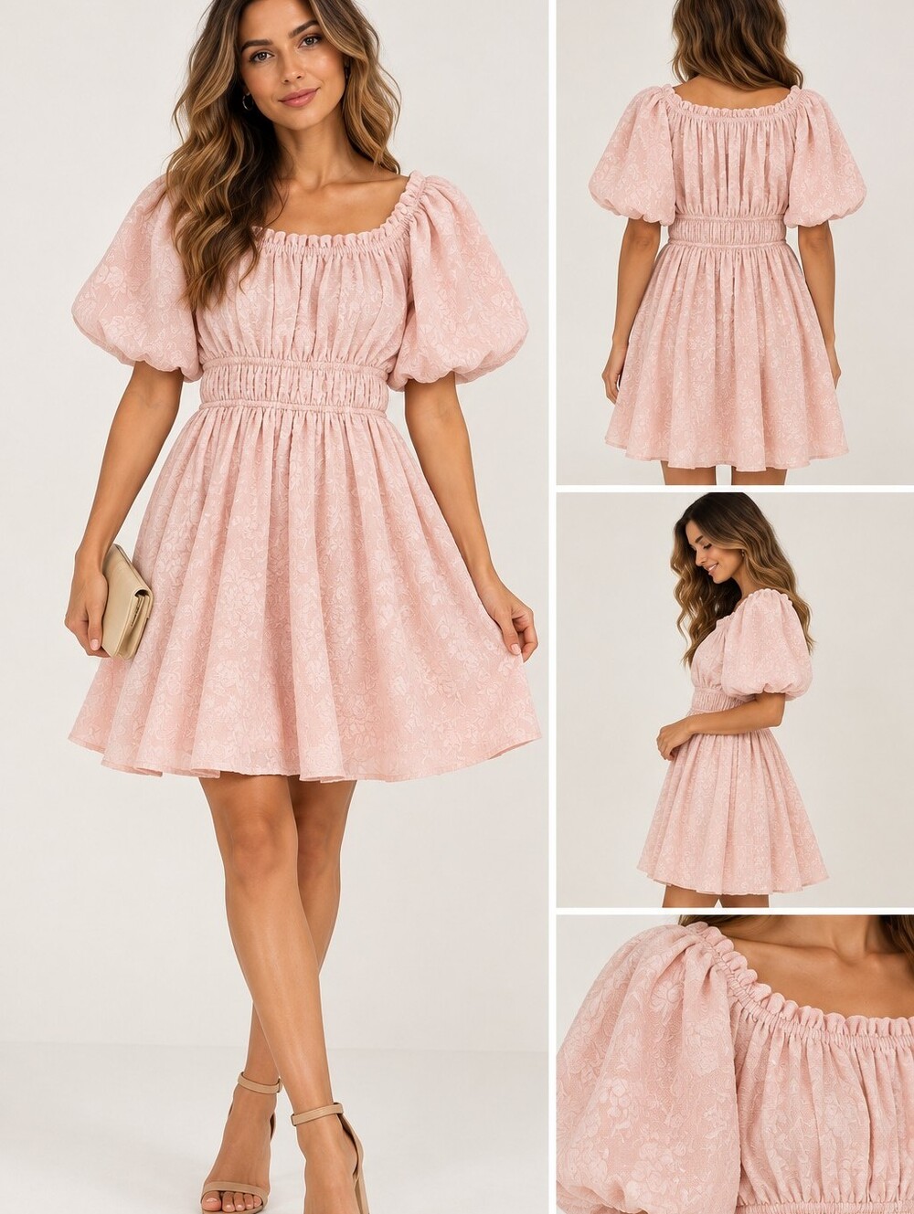 Entro Urban Outfitters Pink Floral Jacquard Puff Sleeve Mini Dress M